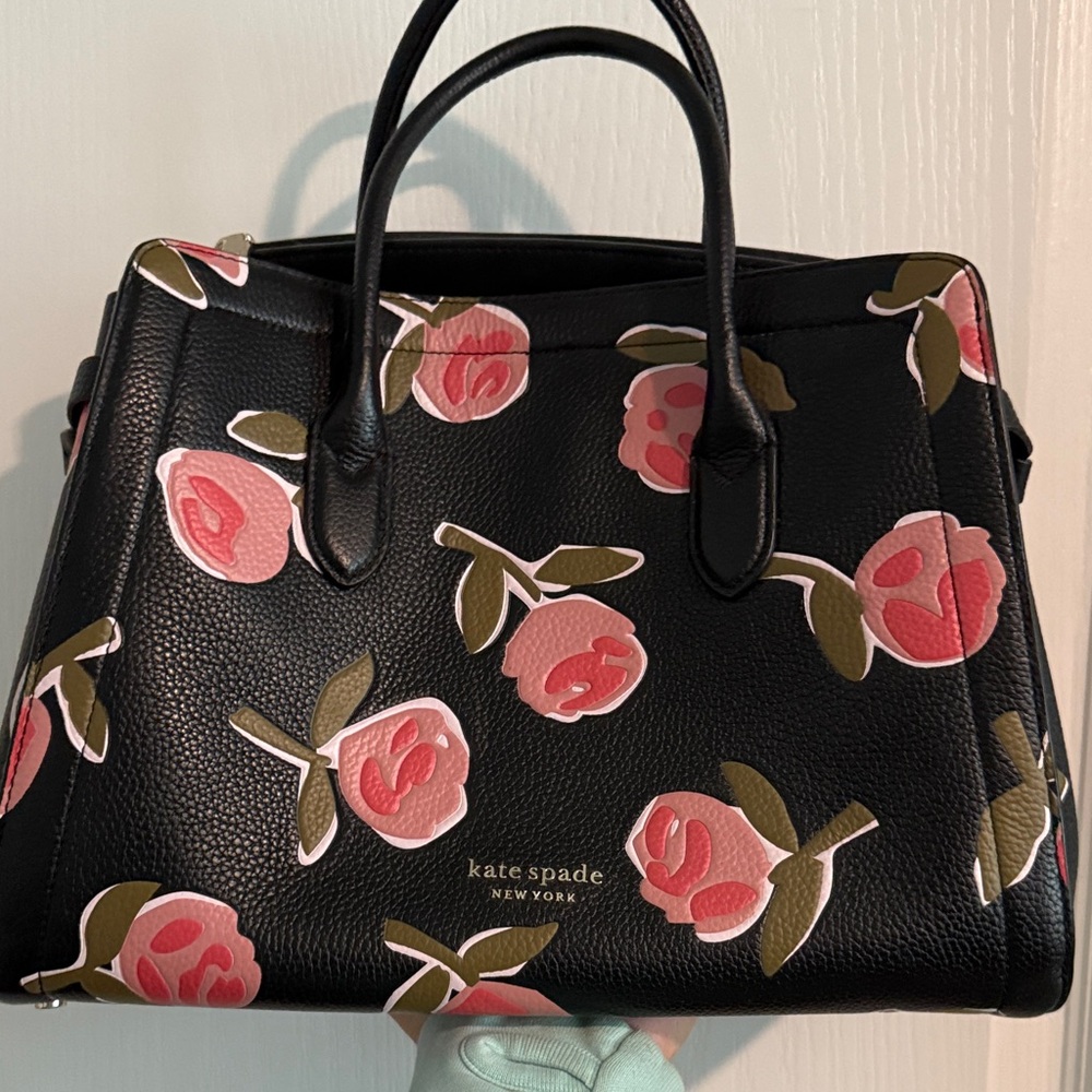 Kate Spade Black and Pink Floral Rose Satchel - Picture 2 of 7